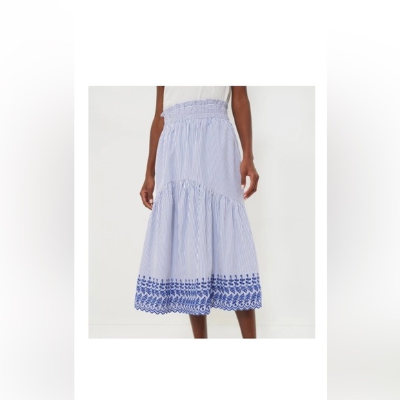 Tuckernuck Cinzia Blue Stripe Eyelet Midi Skirt Medium NWT - Picture 2 of 11